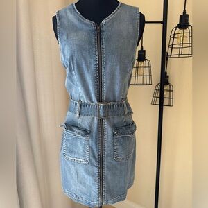 Rewash Blue Denim Zip-Front Mini Sleevless Dress Y2K 2000s Style Size Medium